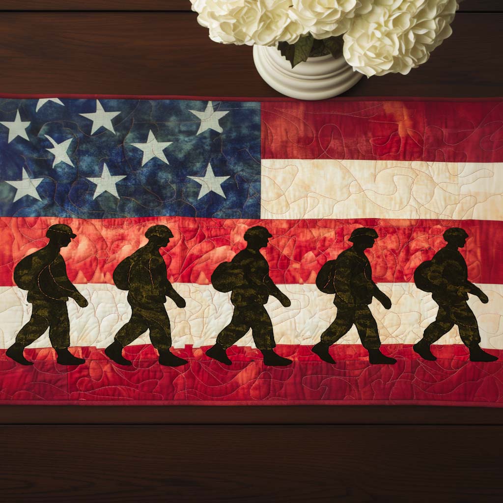 Marching for Freedom Quilted Table Runner Dining Room Decor Ideas Patriotic Themed Gifts