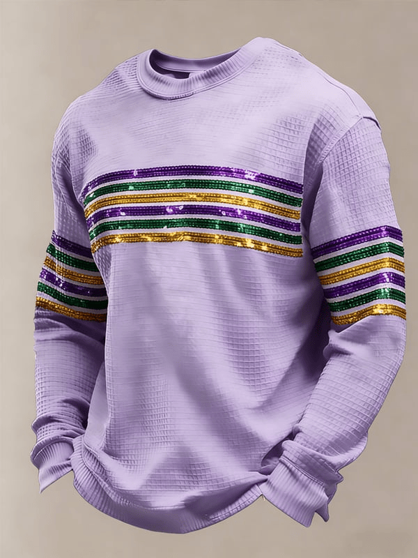 Mardi Gras Alligator Print Waffle Long Sleeve T-Shirt Mardi Gras Fleur De Lis Shirt Fat Tuesday