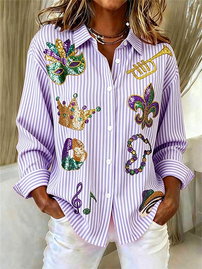 Mardi Gras Button Down Shirt Long Sleeve Mardi Gras Shirt Fleur De Lis Clothes Gifts For Sister