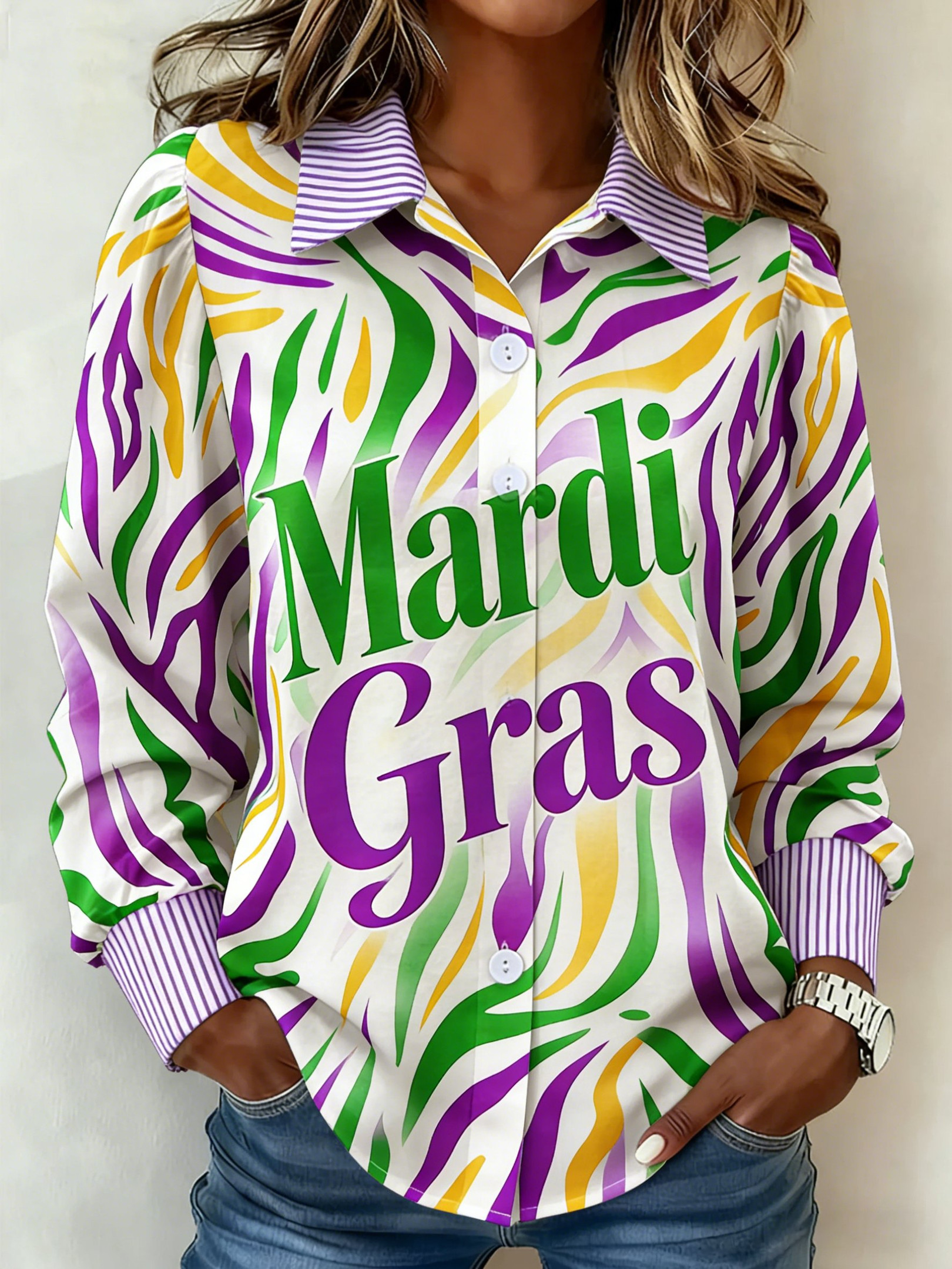Mardi Gras Button Down Shirt Long Sleeve Mardi Gras Shirt New Orleans Clothes Gifts For Mom