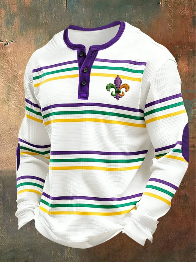 Mardi Gras Camo Henley Shirt New Orleans Men's Mardi Gras Shirt Gifts For Boyfriend