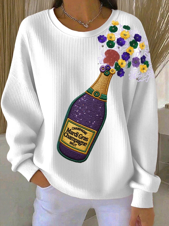Mardi Gras Champagne And Flowers Sweatshirt Mardi Gras Ladies Shirts Wife Gifts