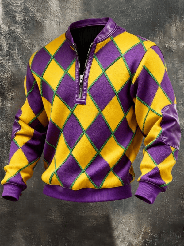Mardi Gras Fleur De Lis Half Zip Stand Collar Sweatshirt New Orleans Mardi Gras Sweatshirt