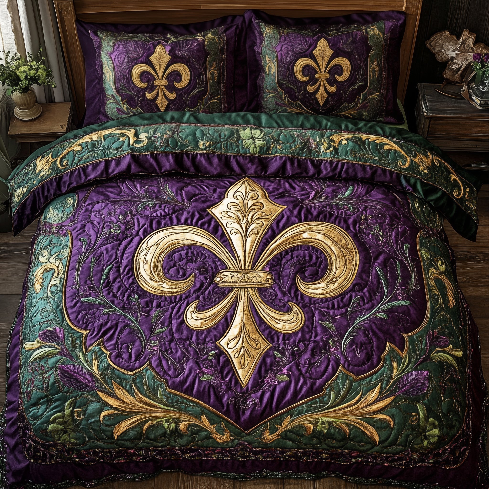 Mardi Gras Fleur De Lis Quilted Bedding Set New Orleans Bedroom Decor Gift For Mardi Gras Lovers