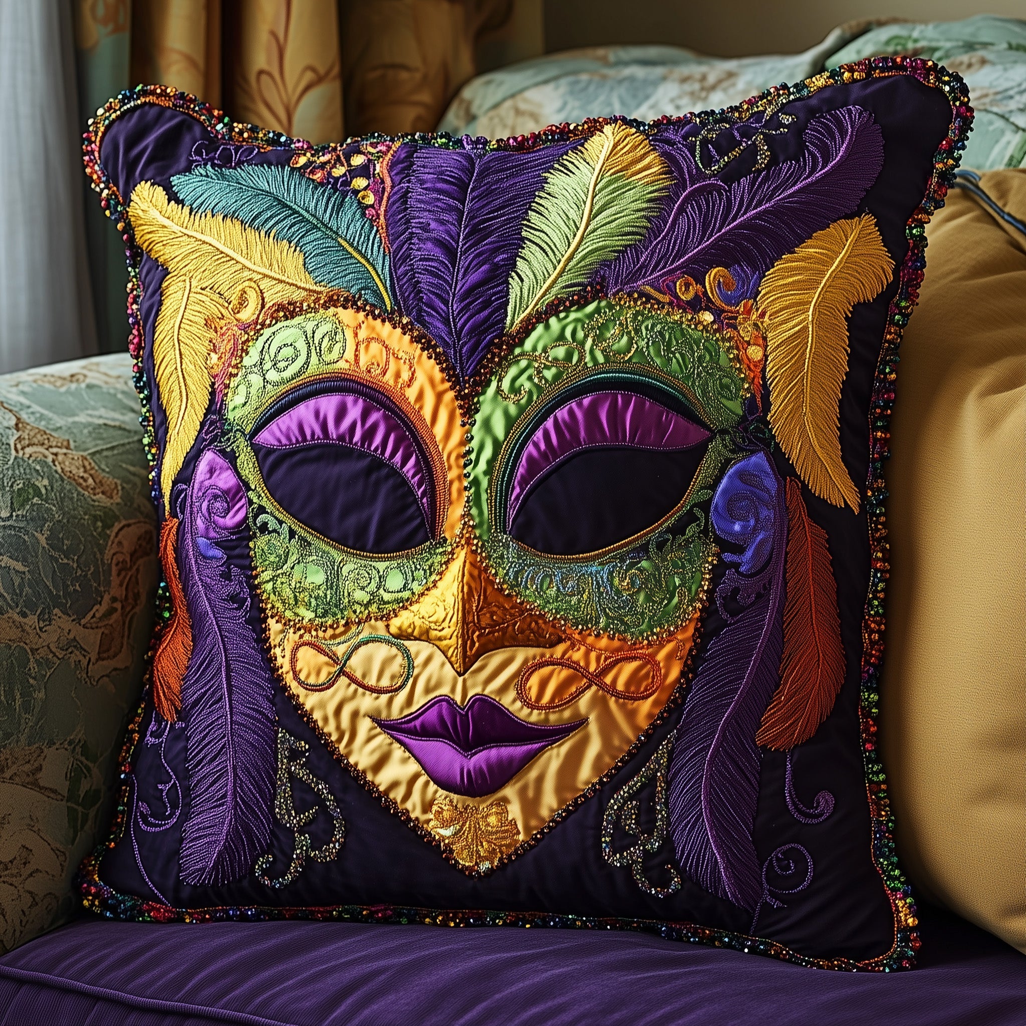 Mardi Gras Masquerade Quilted Pillow Case Throw Pillow Cover ItemMardi Gras King And Queen Gifts
