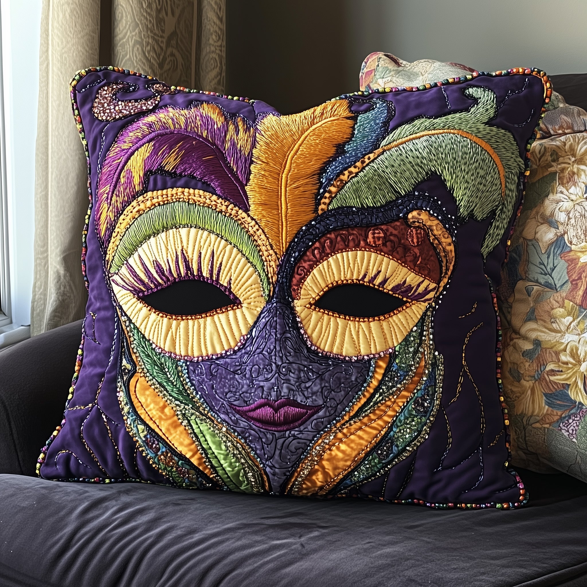Mardi Gras Masquerade Quilted Pillow Case Throw Pillow Cover ItemMardi Gras King Gifts