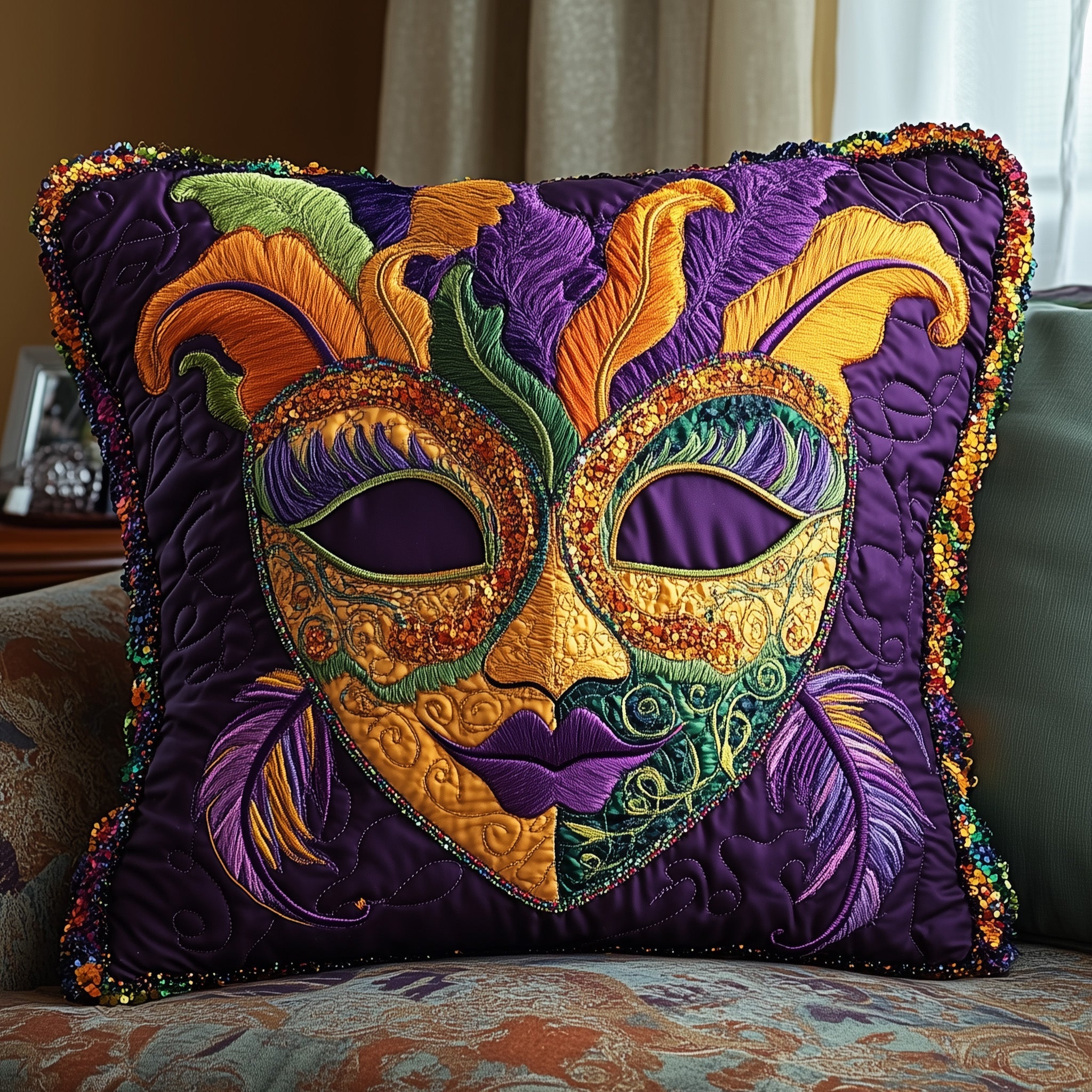 Mardi Gras Masquerade Quilted Pillow Case Throw Pillow Cover ItemMardi Gras Presents