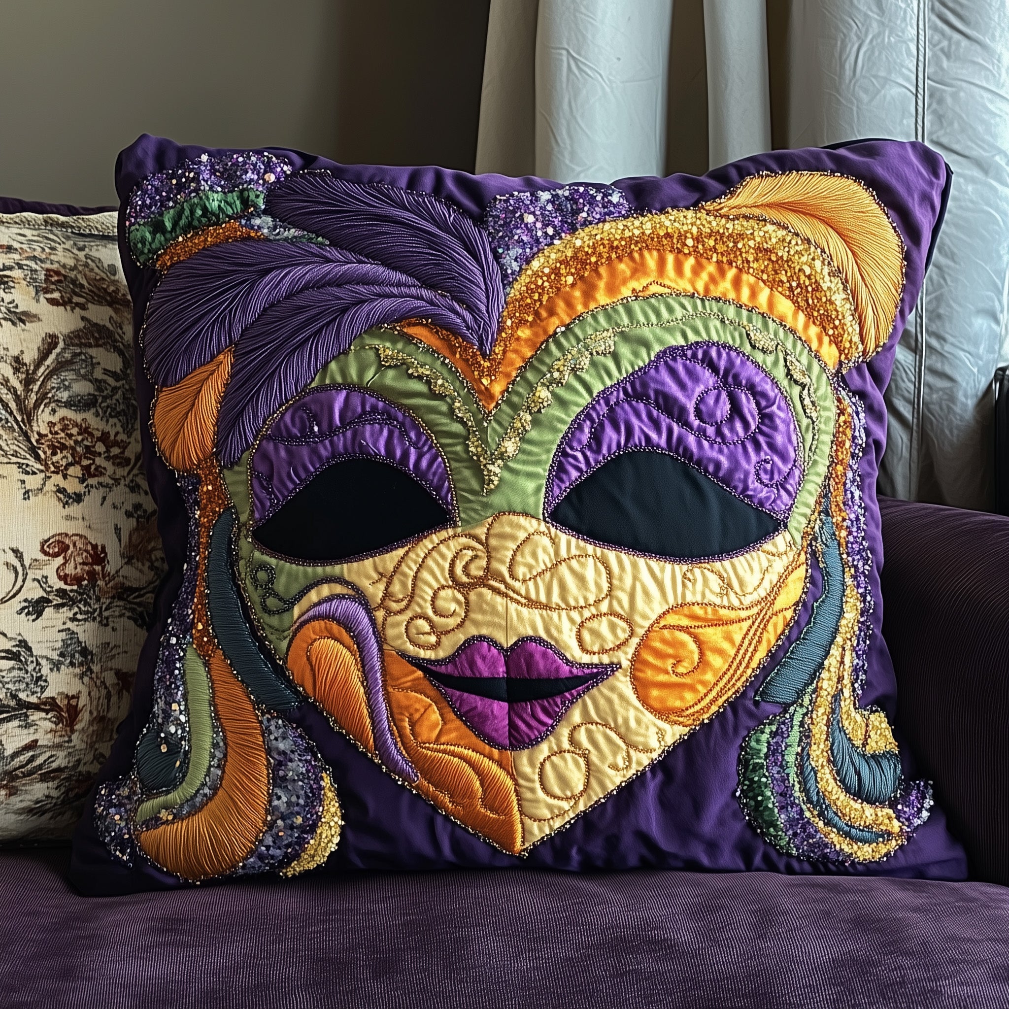 Mardi Gras Masquerade Quilted Pillow Case Throw Pillow Cover ItemMardi Gras Themed Gifts