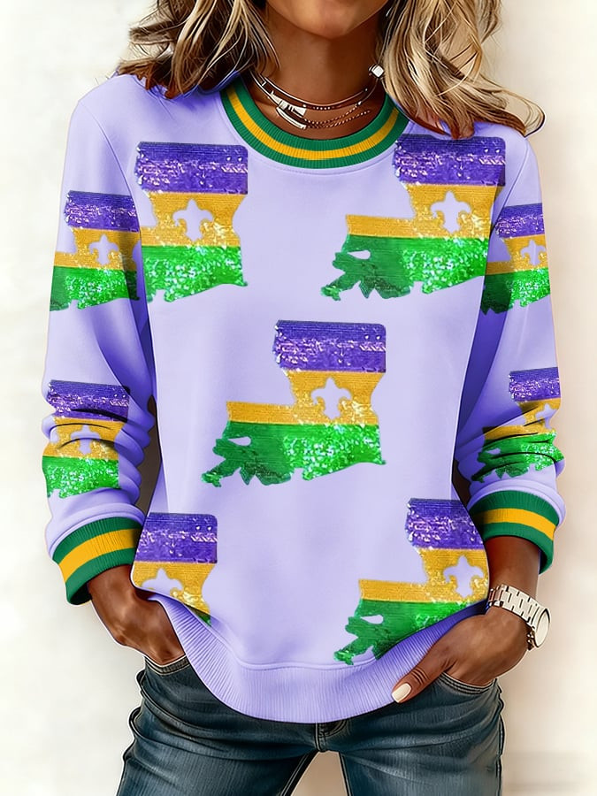 Mardi Gras Print Sweatshirt Mardi Gras Women's Clothing Gifts For Sister