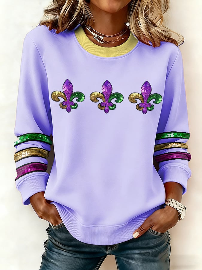 Mardi Gras Print Sweatshirt Mardi Gras Women's Clothing Gifts For Wife Mardi Gras Print Sweatshirt Mardi Gras Women's Clothing Gifts For Wife