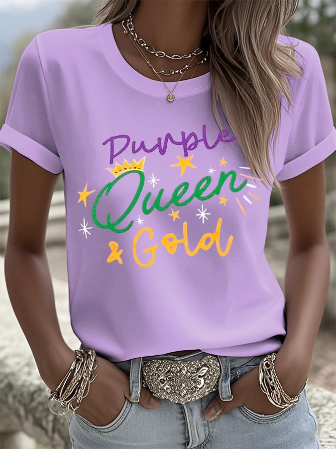 Mardi Gras Purple Queen And Gold T-Shirt Mardi Gras Shirts Women Gifts For Mom