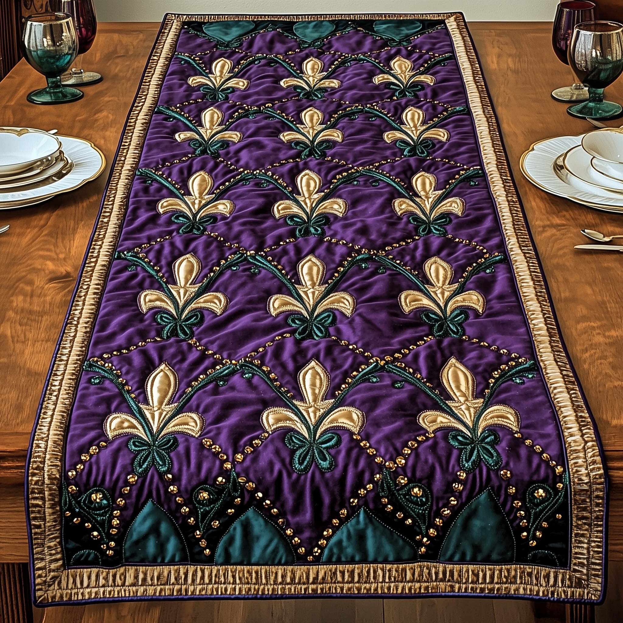Mardi Gras Quilted Table Runner Rustic Kitchen Dining Decor Gift For Cozy Family Home