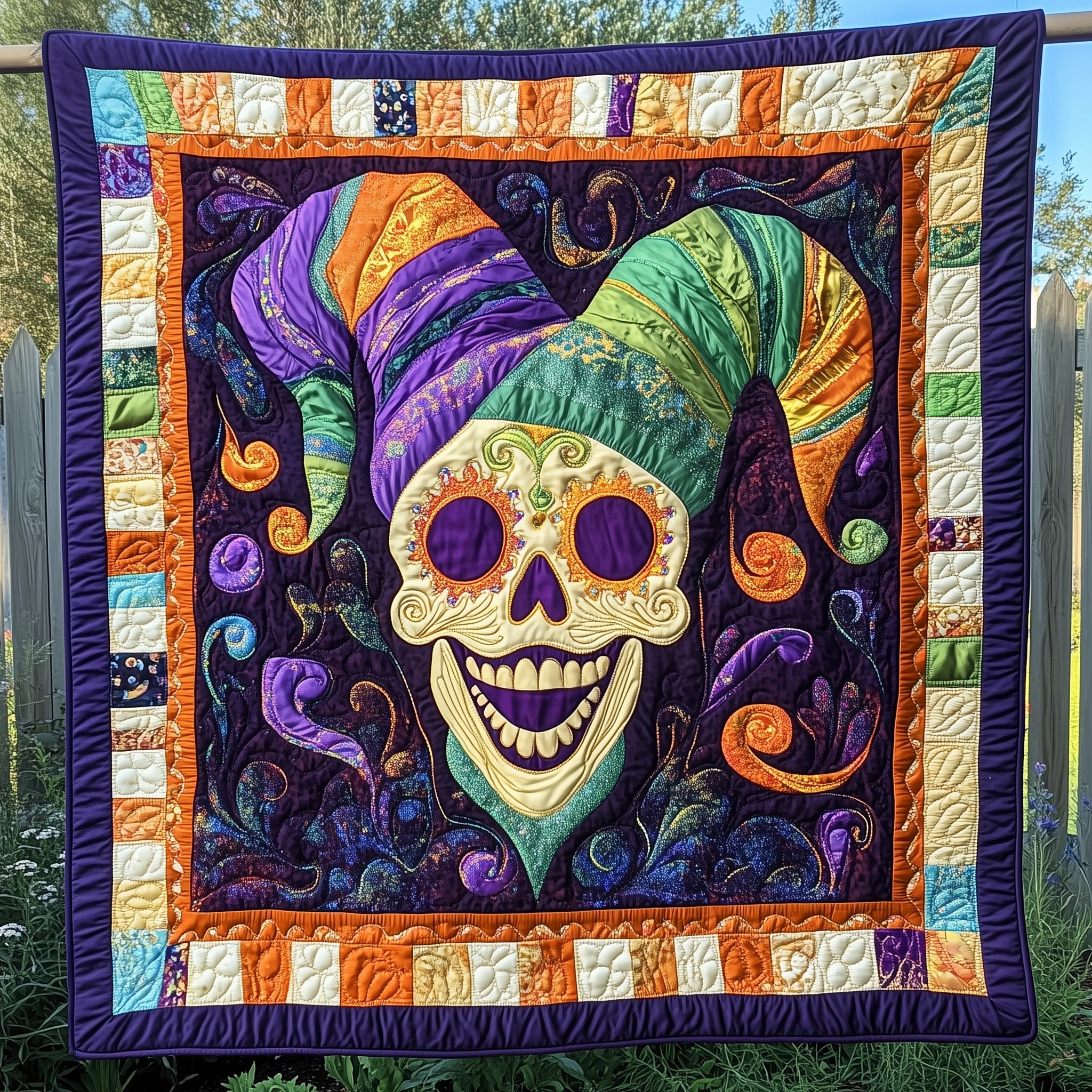 Mardi Gras Skull Jester Quilted Blanket Sofa Throw BlanketMardi Gras Gifts For Her