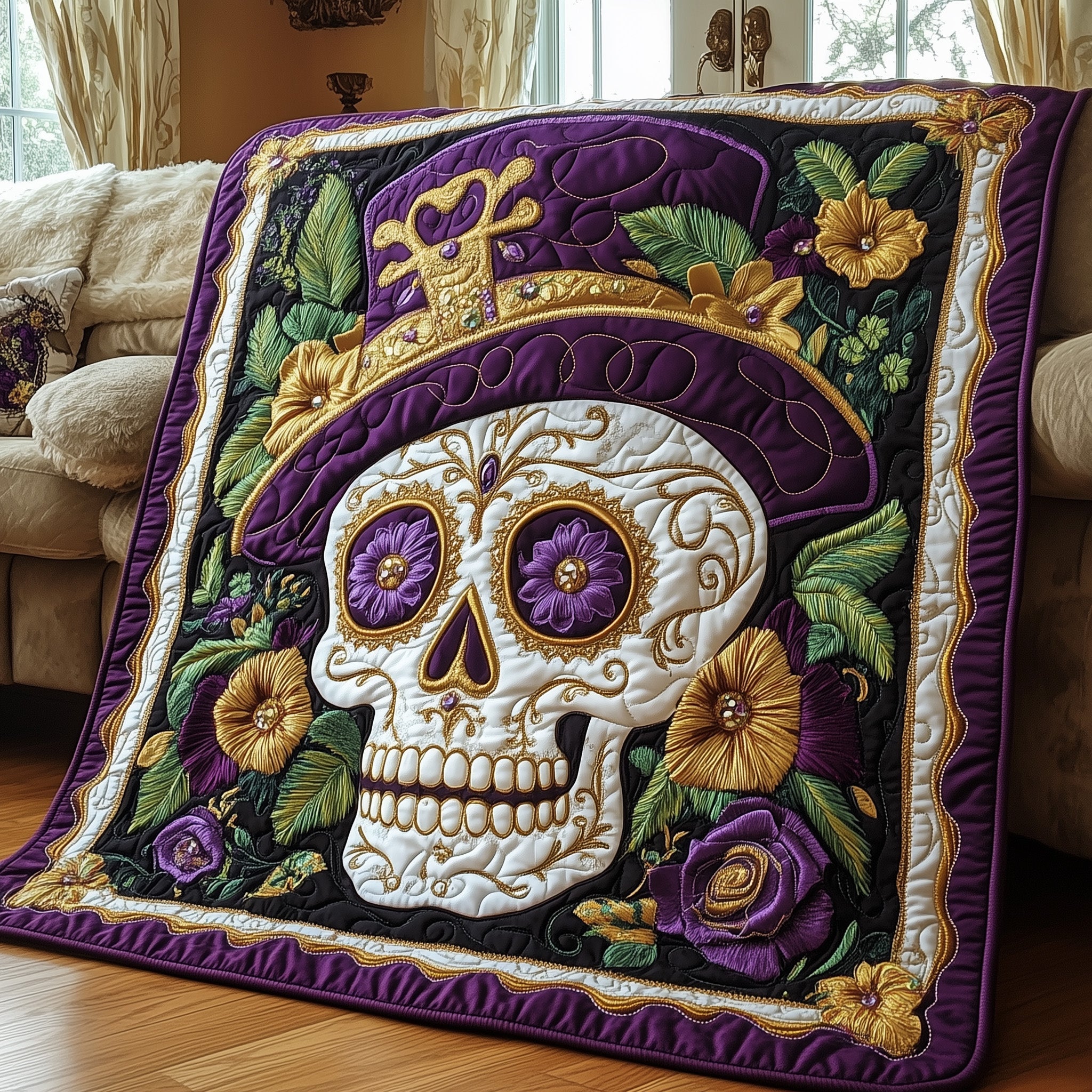 Mardi Gras Skull Quilted Blanket Cute Bed BlanketCarnival Mardi Gras Gift Shop