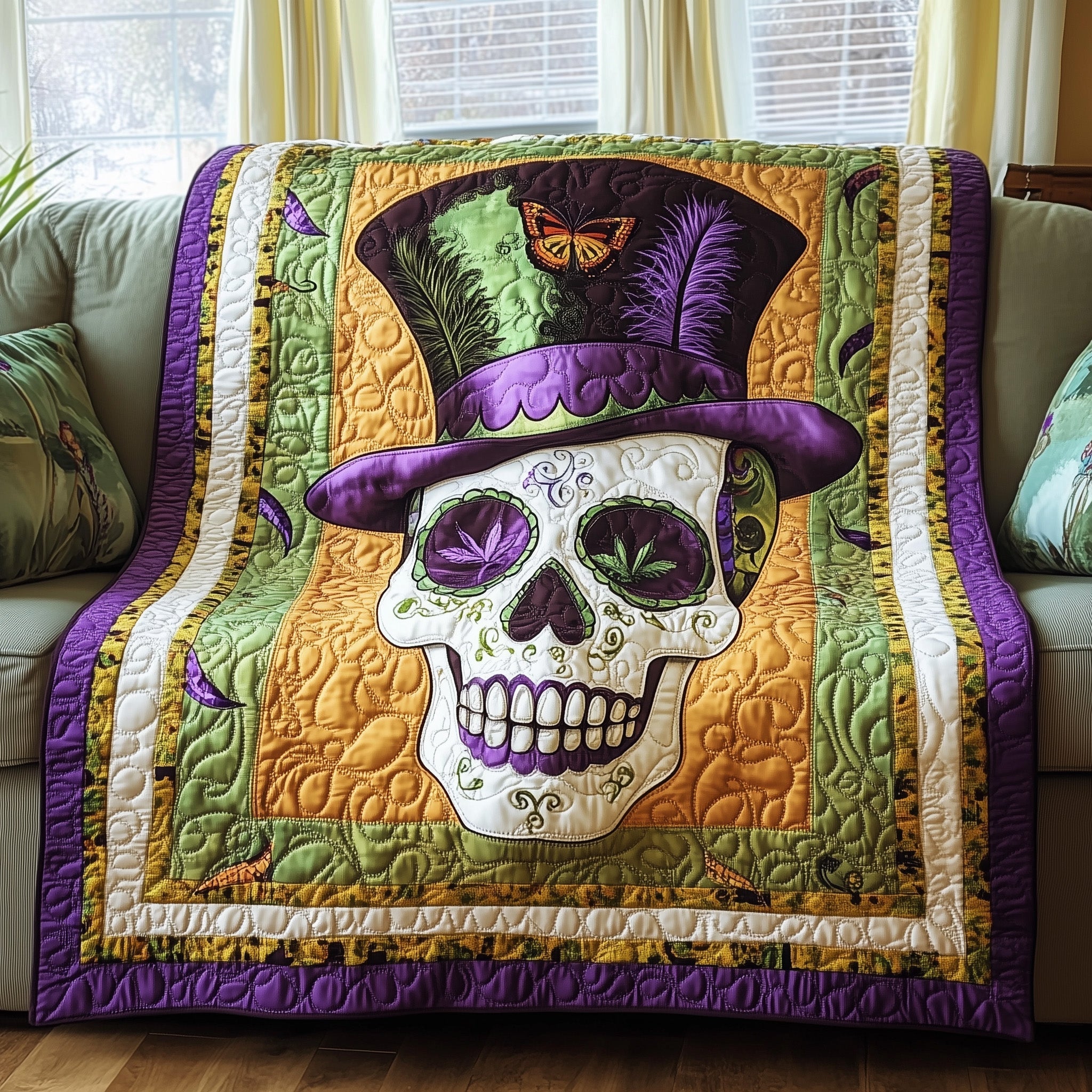 Mardi Gras Skull Quilted Blanket Sofa Throw BlanketMardi Gras Gift Shop