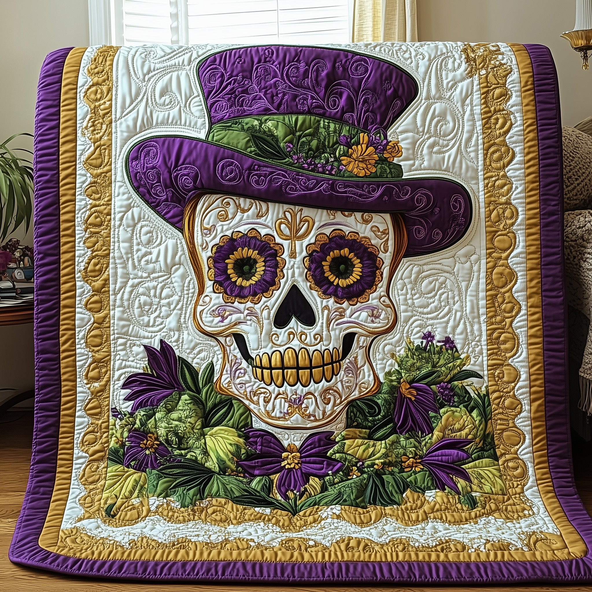 Mardi Gras Skull Quilted Blanket Sofa Throw BlanketMardi Gras Gifts Merchandise