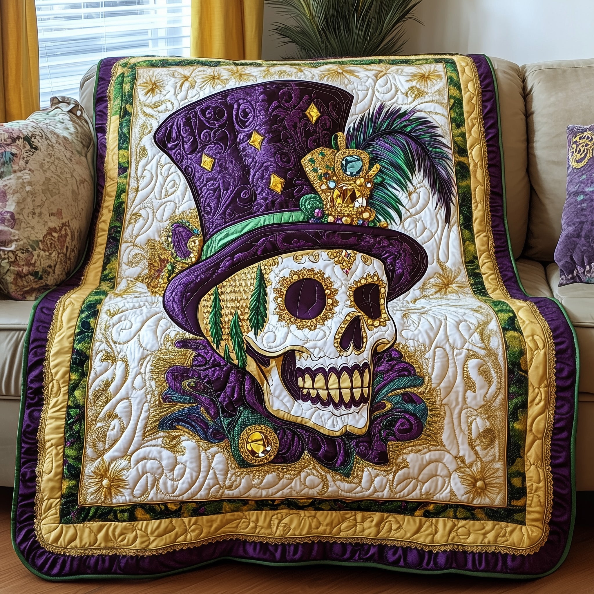Mardi Gras Skull Quilted Blanket Sofa Throw BlanketMardi Gras Hostess Gifts