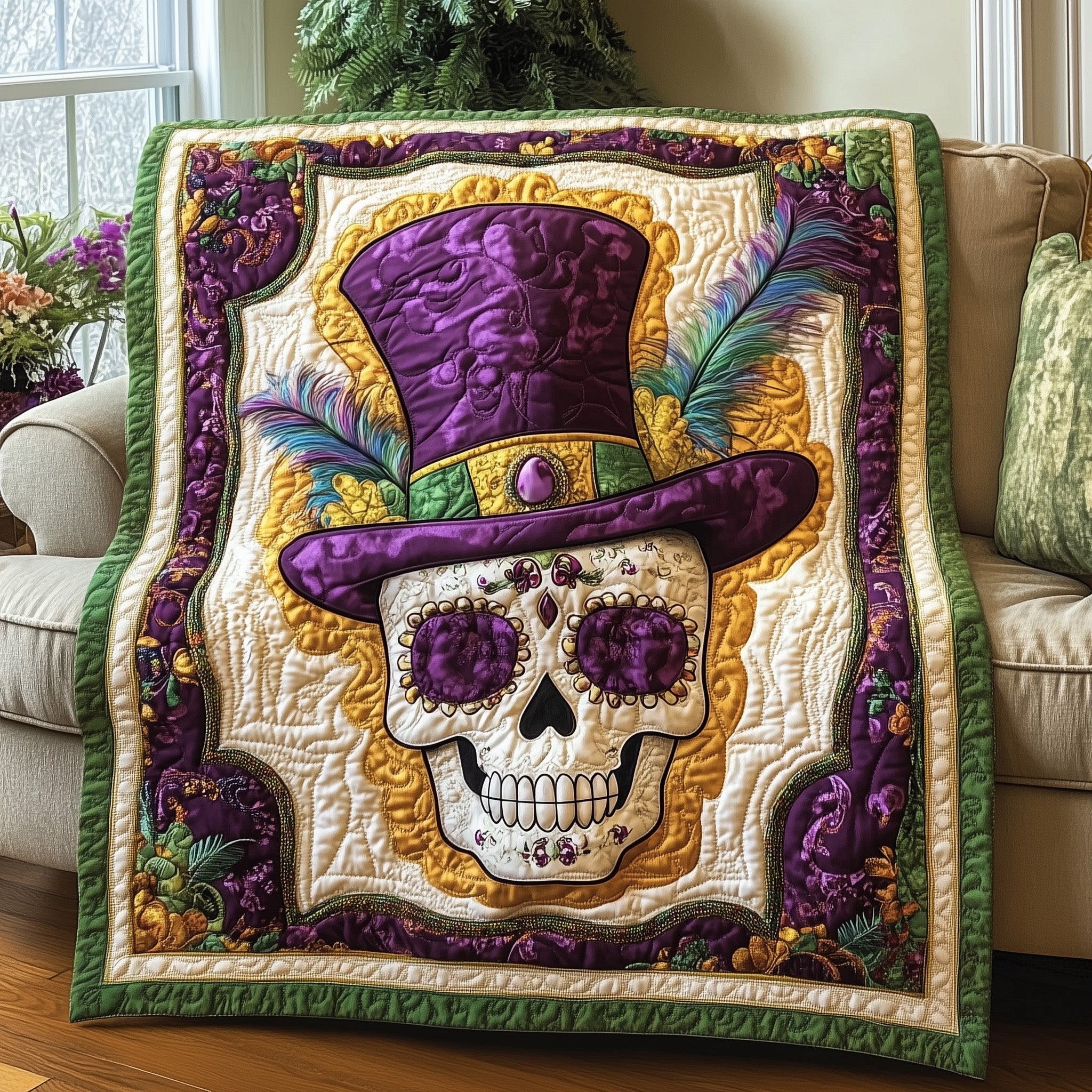 Mardi Gras Skull Quilted Blanket Sofa Throw BlanketMardi Gras Presents Holiday