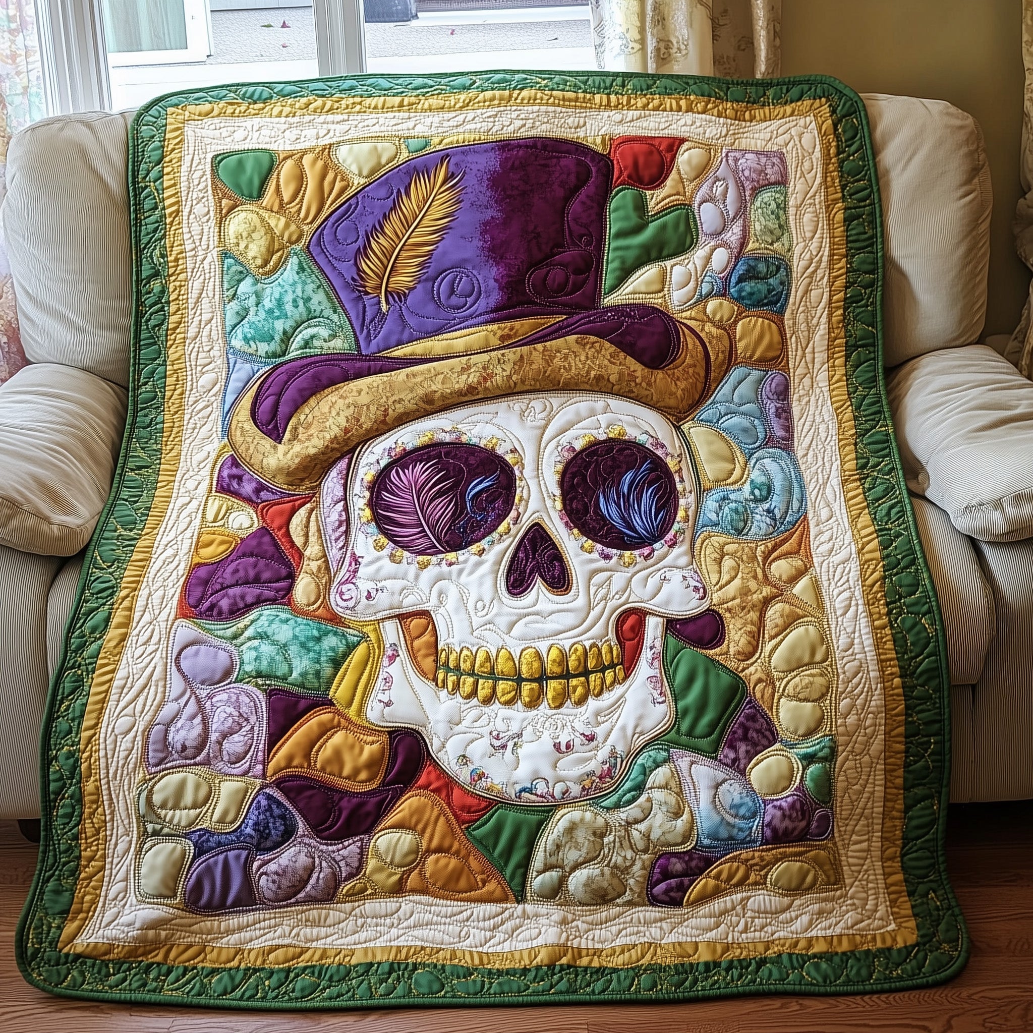 Mardi Gras Skull Quilted Blanket Sofa Throw BlanketMardi Gras Themed Gifts