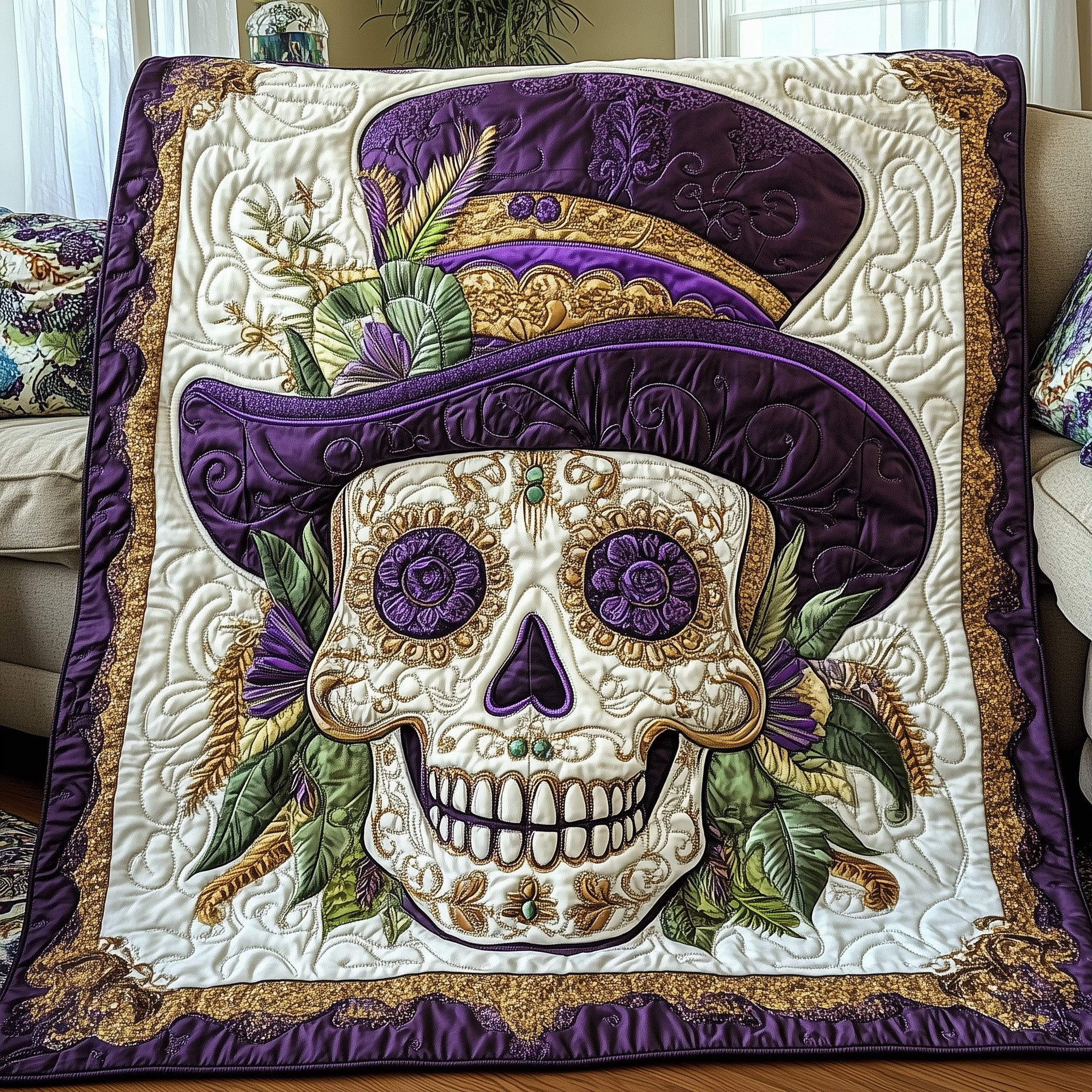 Mardi Gras Skull Quilted Blanket Sofa Throw BlanketUnique Mardi Gras Gifts