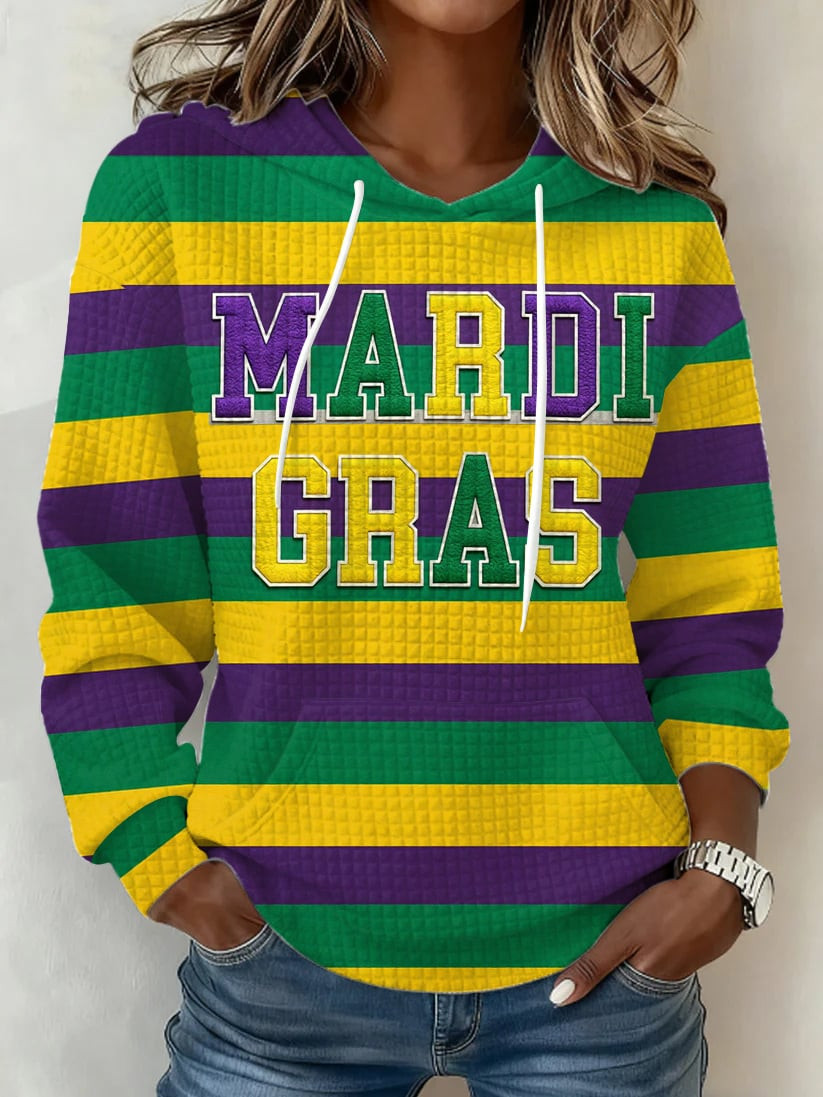 Mardi Gras Striped Hoodie Mardi Gras Women's Clothing Fat Tuesday Hoodie Gifts For Mom