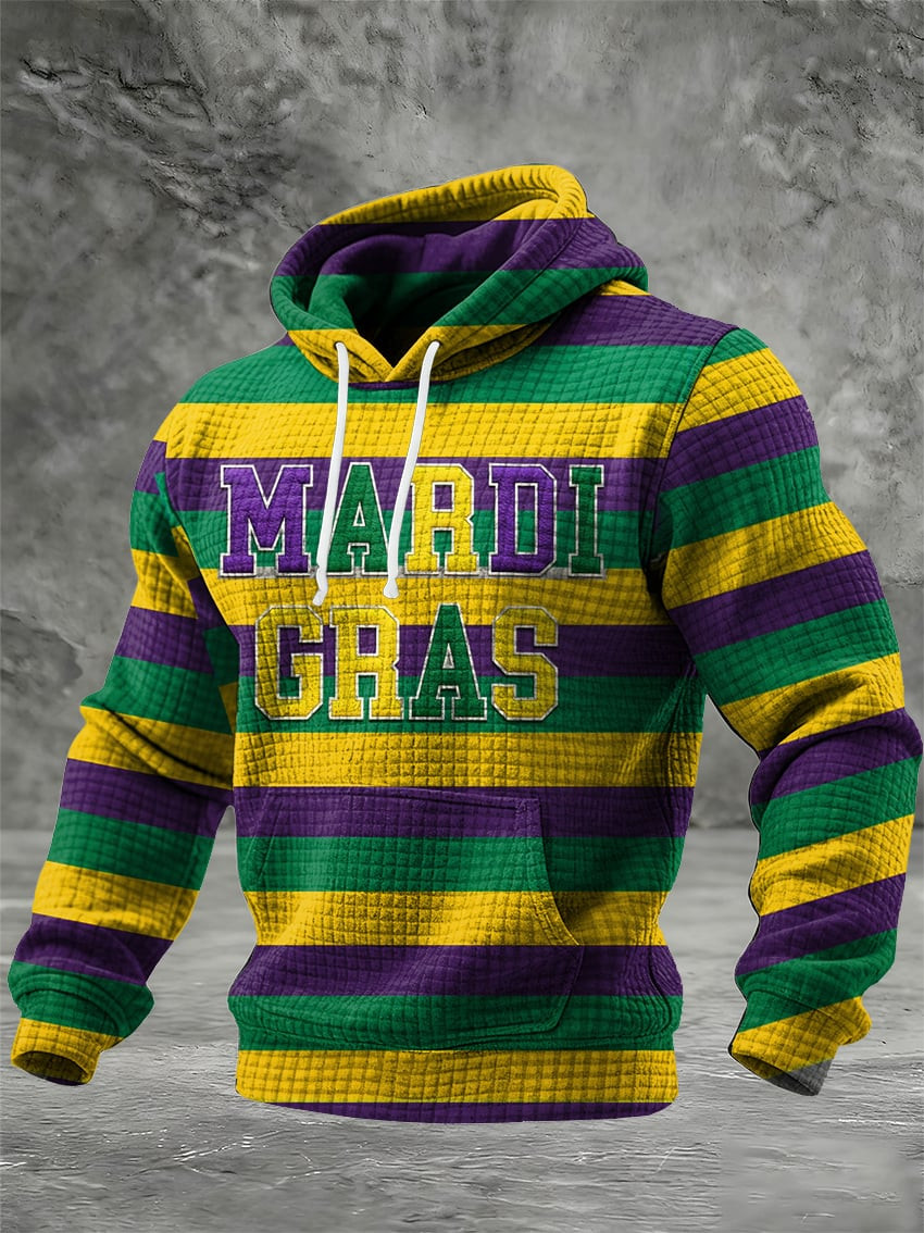 Mardi Gras Waffle Hoodie Fleur de Lis Mardi Gras Striped Hoodie Gifts For Holiday