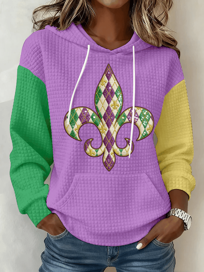 Mardi Gras Waffle Hoodie Mardi Gras Party Clothes New Orleans Hoodie Gifts For Wife
