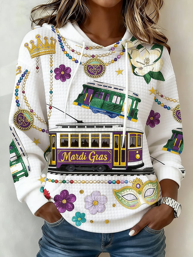 Mardi Gras Waffle Hoodie Mardi Gras Women's Clothing Fat Tuesday Hoodie Gifts For Holiday