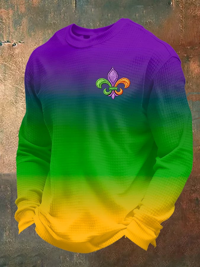 Mardi Gras Waffle Long Sleeve T-Shirt Mardi Gras Fleur de Lis Shirt Fat Tuesday Clothes