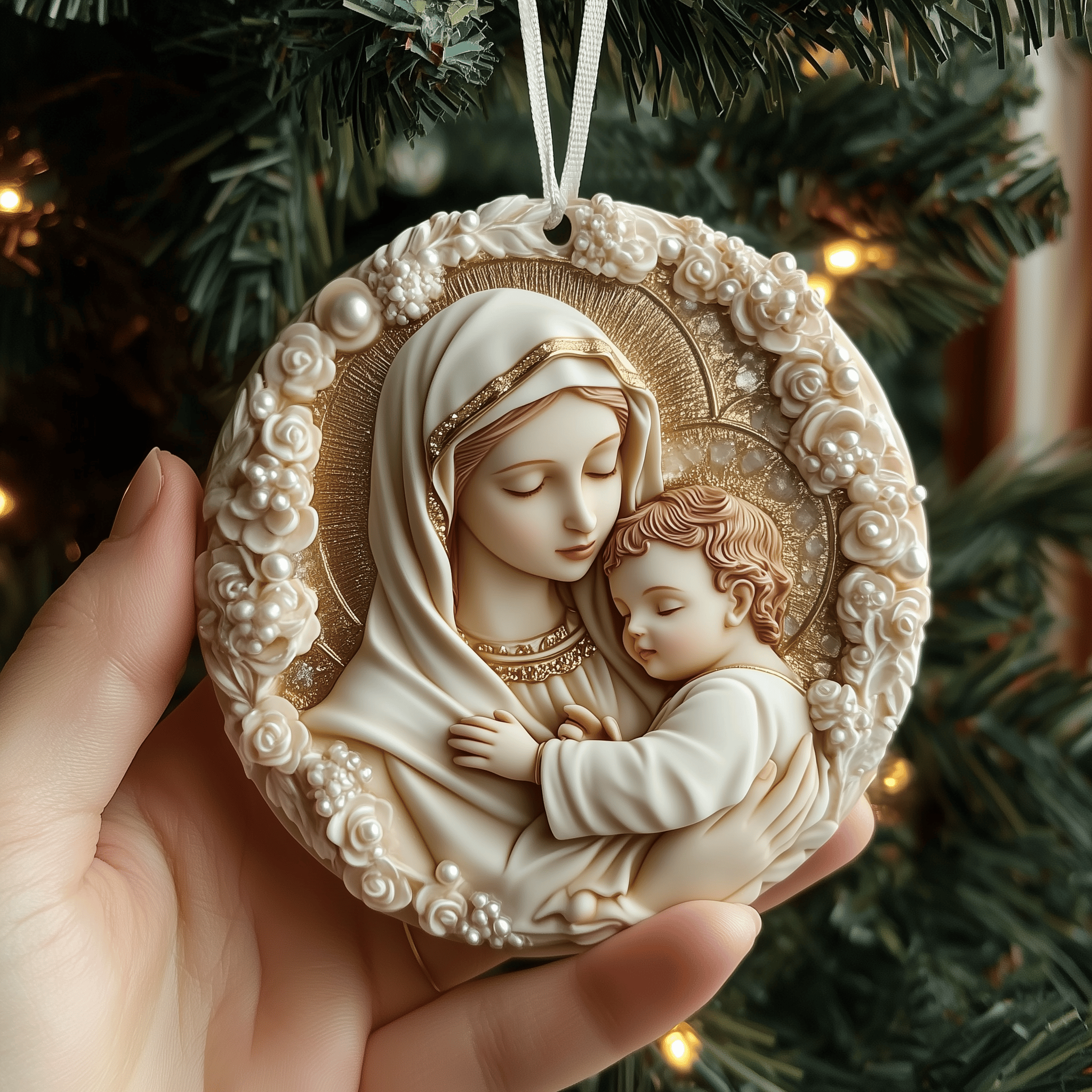Maria and baby Jesus Mica Ornament Feel the Unique Charm of Ornaments Designed for You