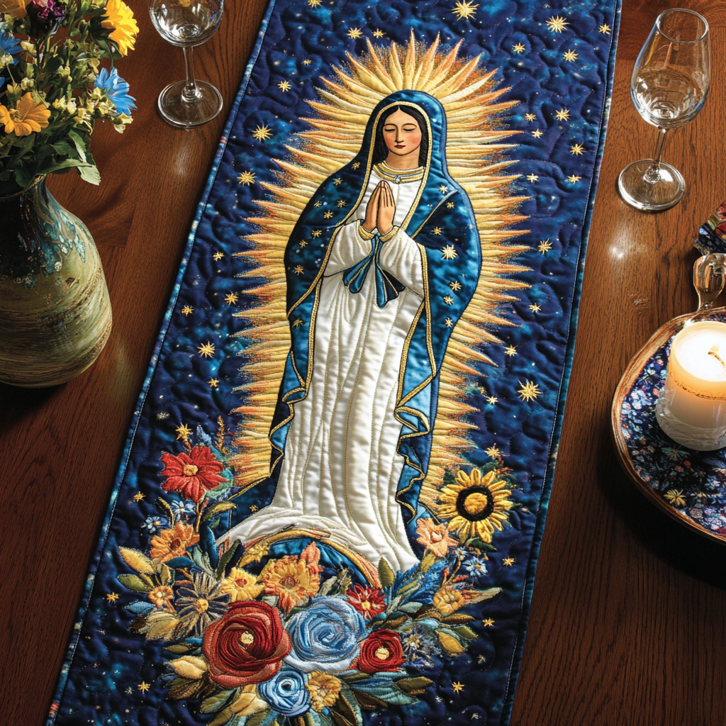Marian Bloom Quilted Table Runner Nativity Runner Christmas Dinner Decorations
