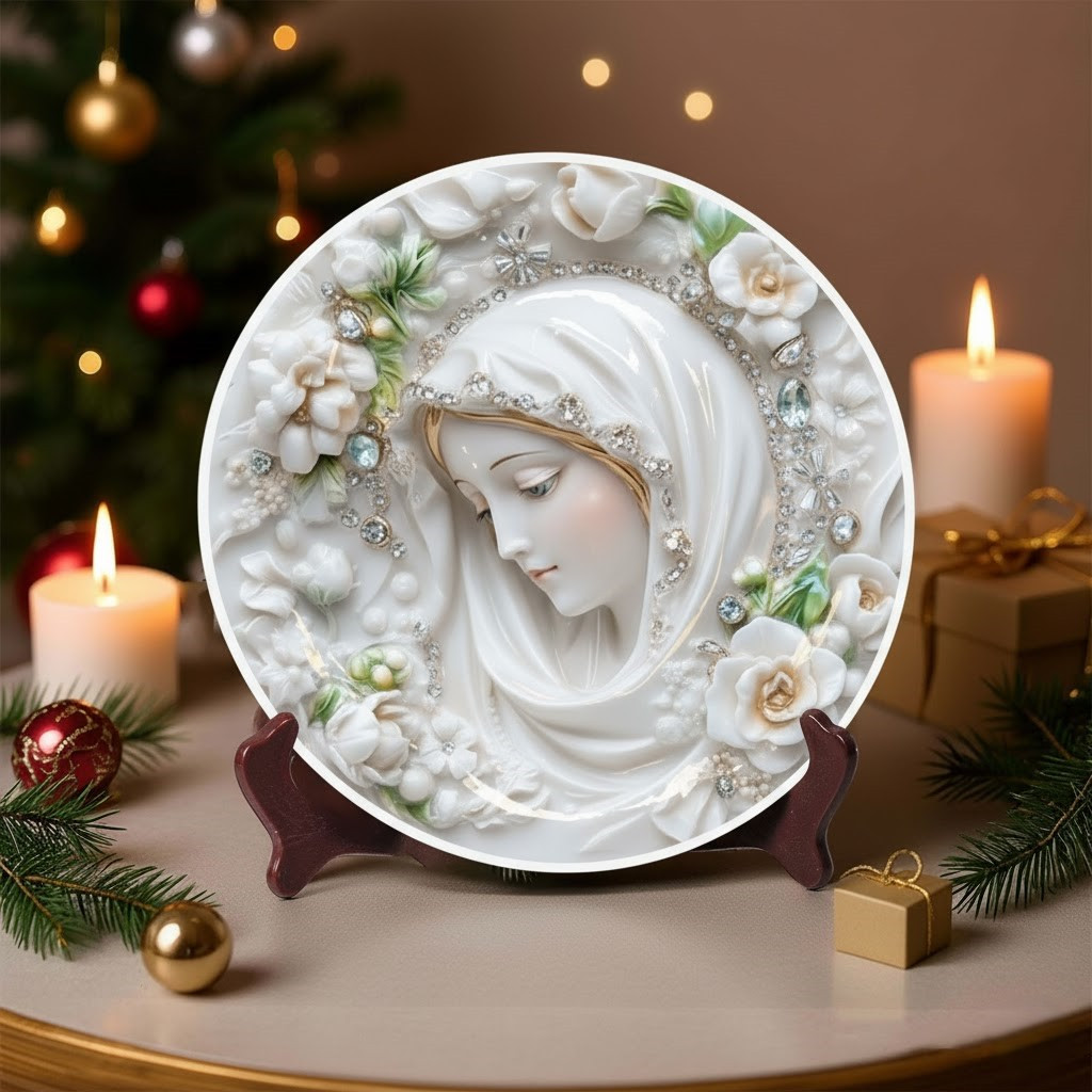 Marian Christmas Ceramic Plate Faith Based Xmas Decoration Presents For Women