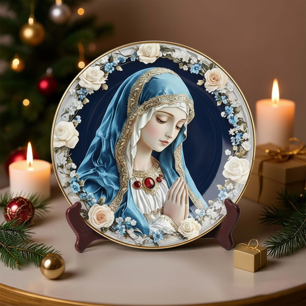 Marian Serenity Holiday Christmas Ceramic Plate Beautiful Xmas Gifts For Your Girlfriend