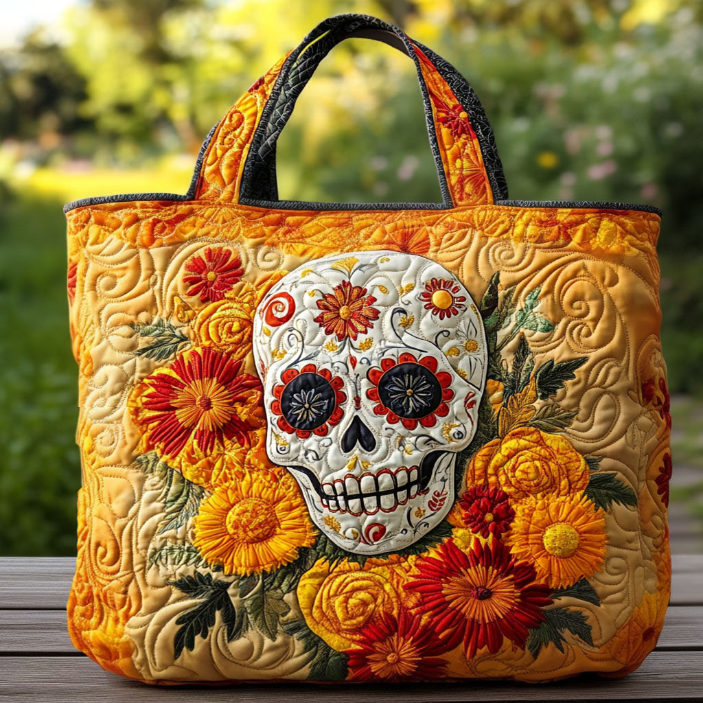 Marigold Magic Quilted Tote Bag Gifts For People Who Like Skulls