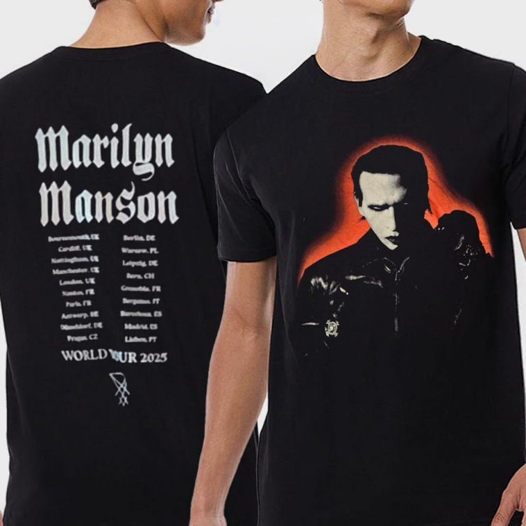 Marilyn Manson Merch World Tour Dates 2025 EU UK Portrait T-Shirt Presents For Rock Lovers Marilyn Manson Merch World Tour Dates 2025 EU UK Portrait T-Shirt Presents For Rock Lovers