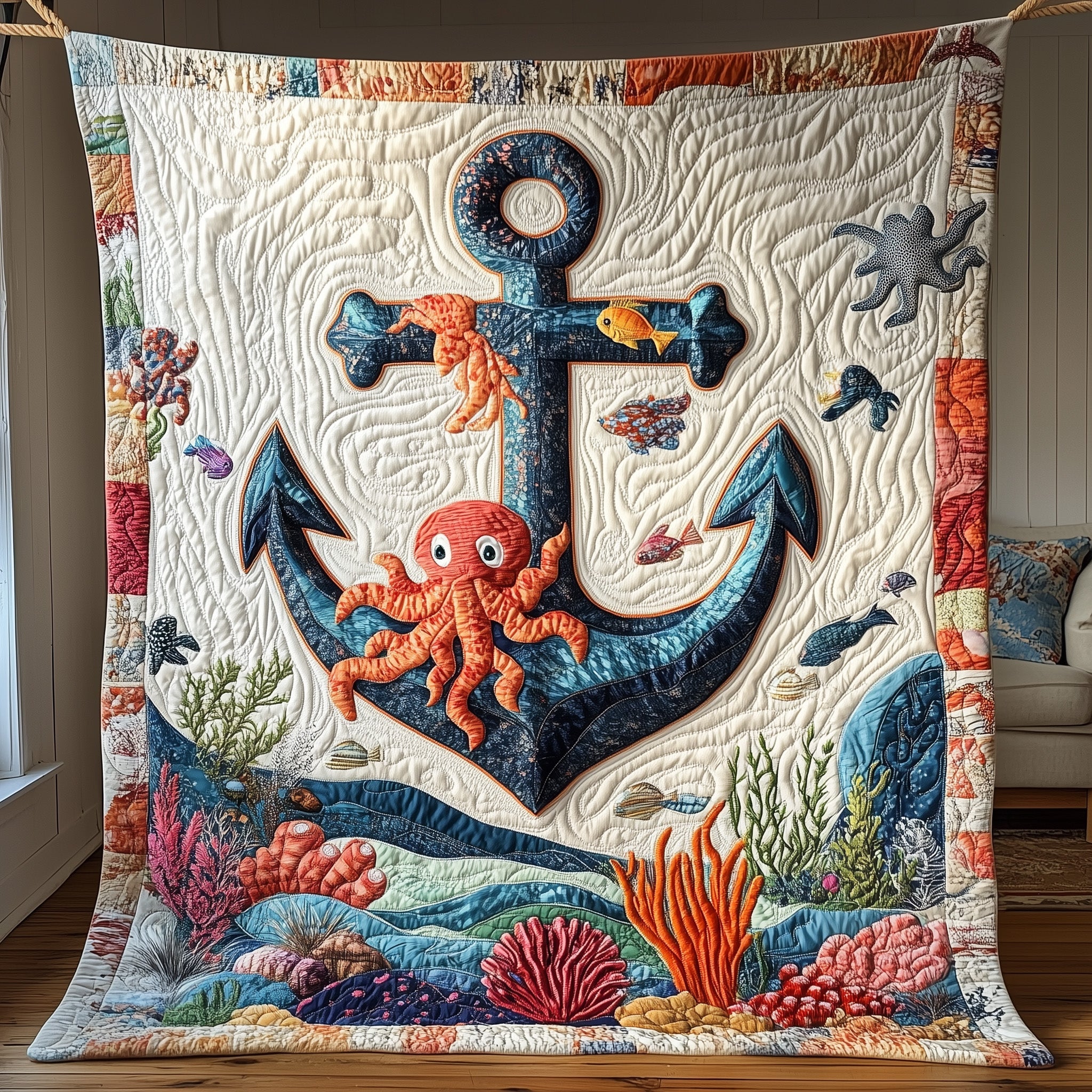 Marine Anchor  Quilted Blanket Cute Soft BlanketAnchor Gifts For Her Christmas