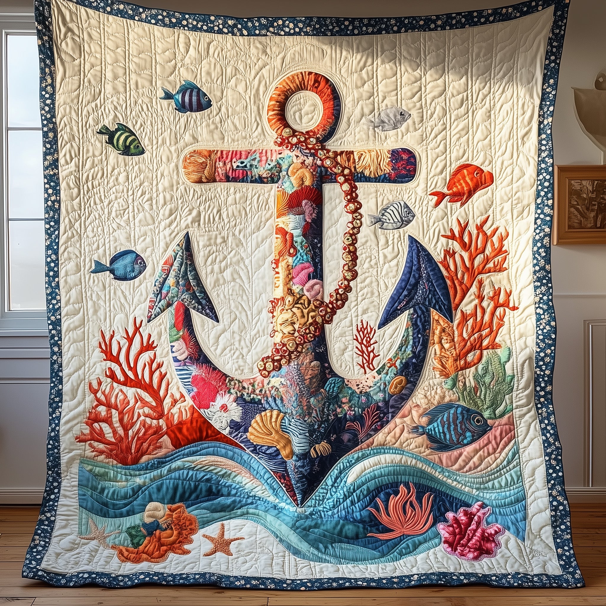 Marine Anchor  Quilted Blanket Cute Soft BlanketAnchor Themed Gifts Christmas