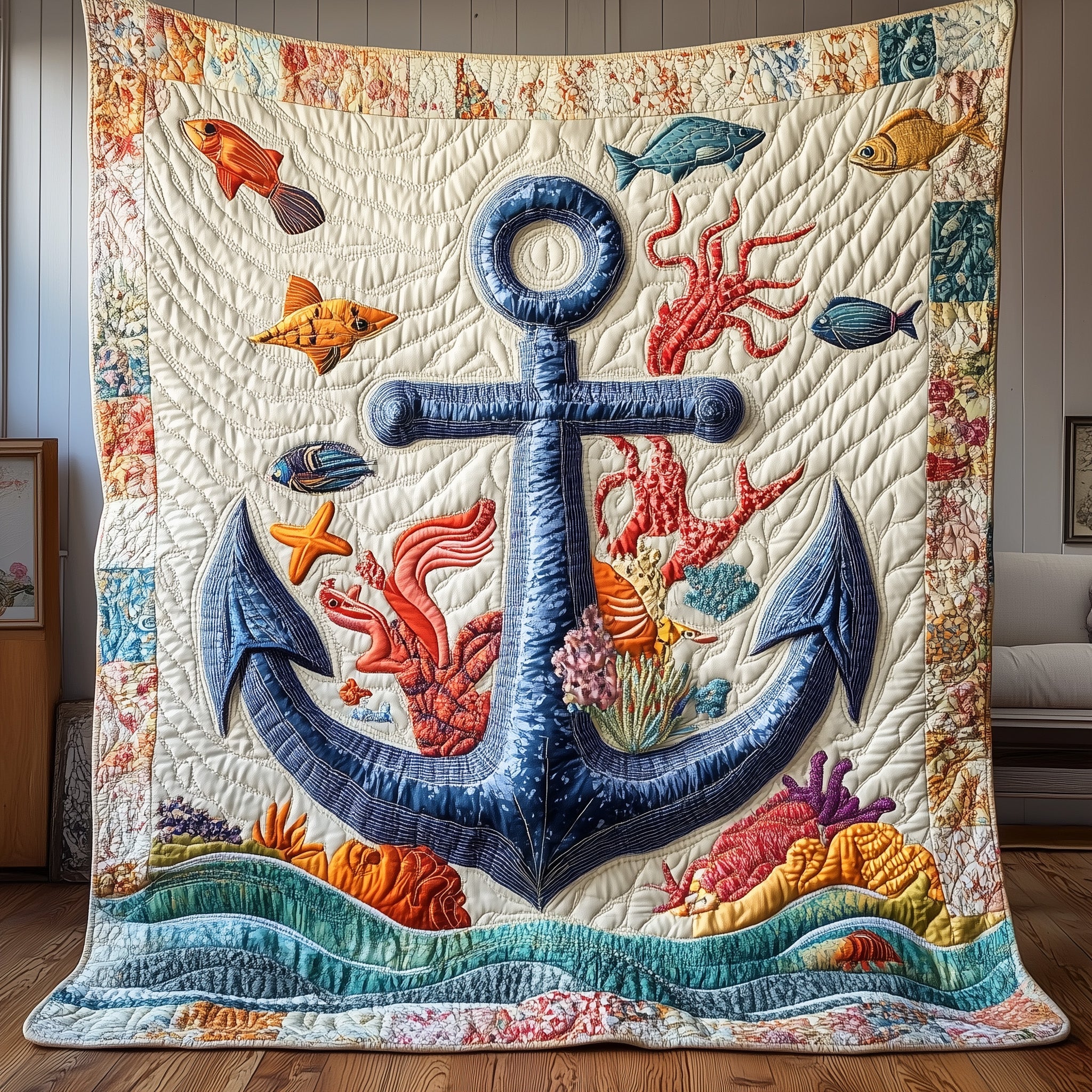 Marine Anchor  Quilted Blanket Cute Soft BlanketMarine Anchor Gifts