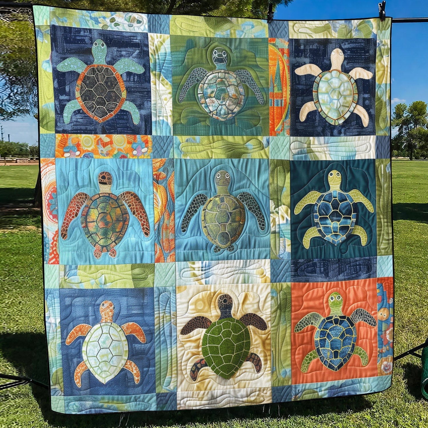 Marine Calm Quilted Blanket Presents For Turtle Lovers