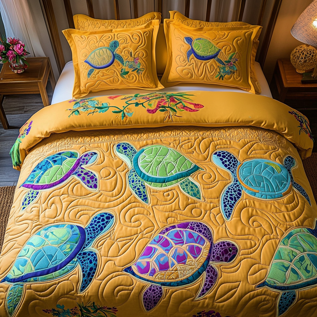 Marine Glow Quilted Bedding Set Exclusive Bedding Gift Set for Luxury Sleep