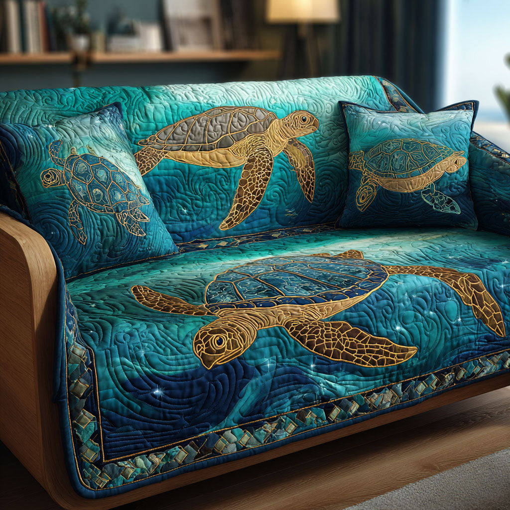 Marine Glow Quilted Sofa Cover Living Room Decor Ideas Sea Turtle Themed Gifts