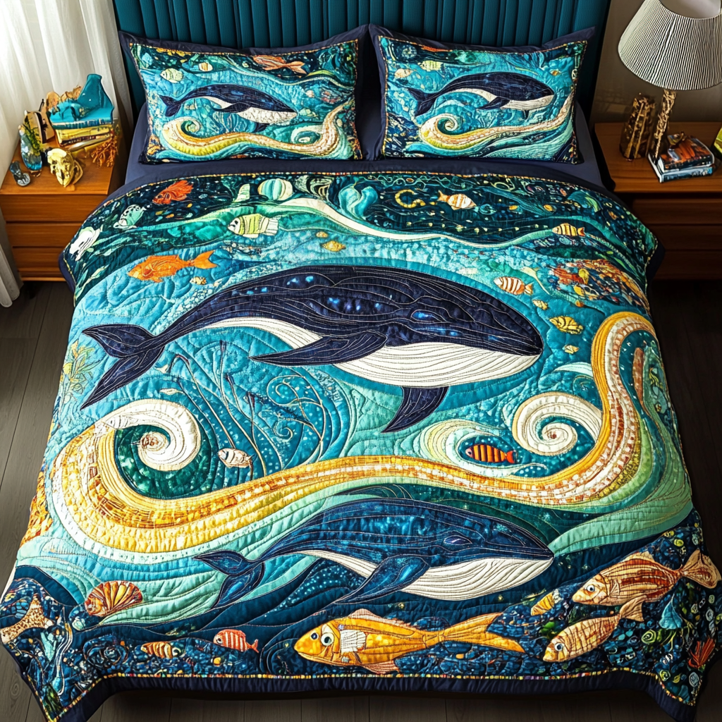 Marine Magic Quilted Bedding Set Cozy Bedroom Decor Grea Best Gifts For Whale Lovers