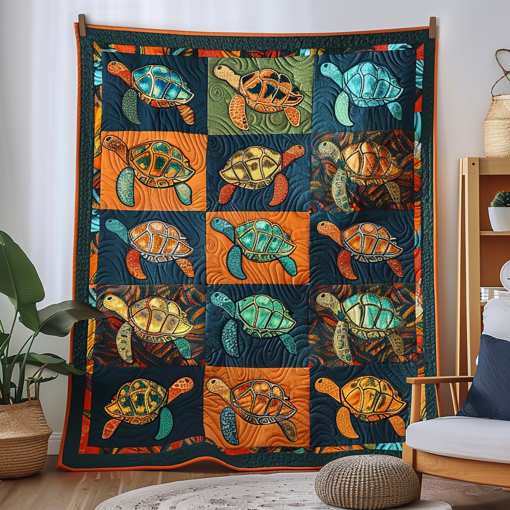 Marine Melody Quilted Blanket Gifts For A Turtle Lover