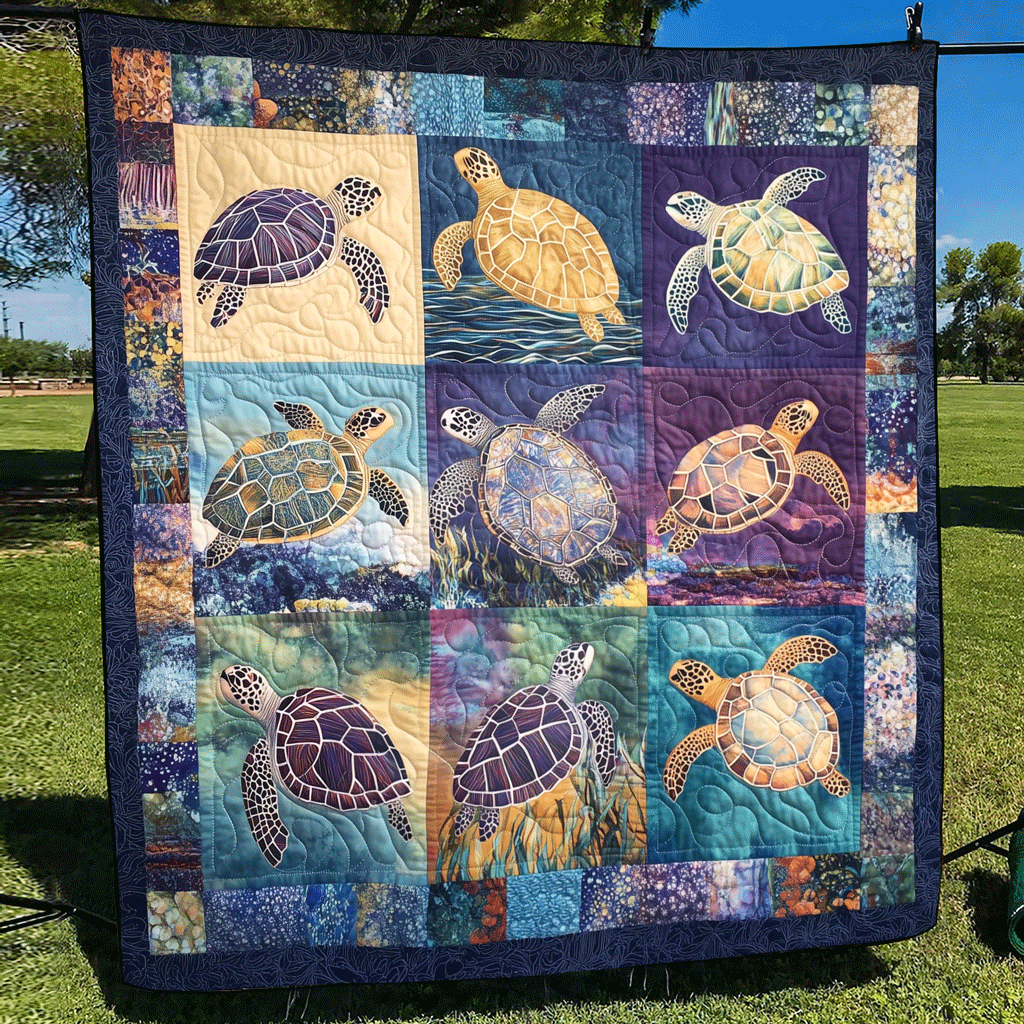 Marine Melody Quilted Blanket Presents For Turtle Lovers