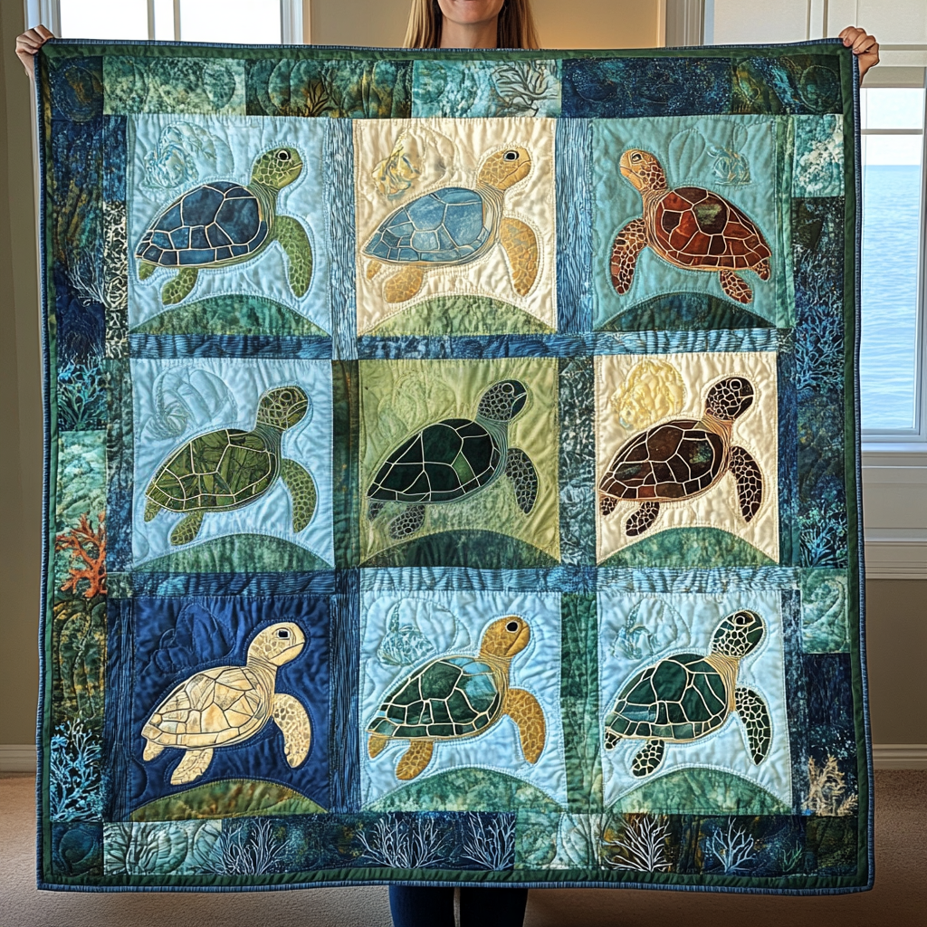 Marine Melody Quilted Blanket Turtle Present Ideas