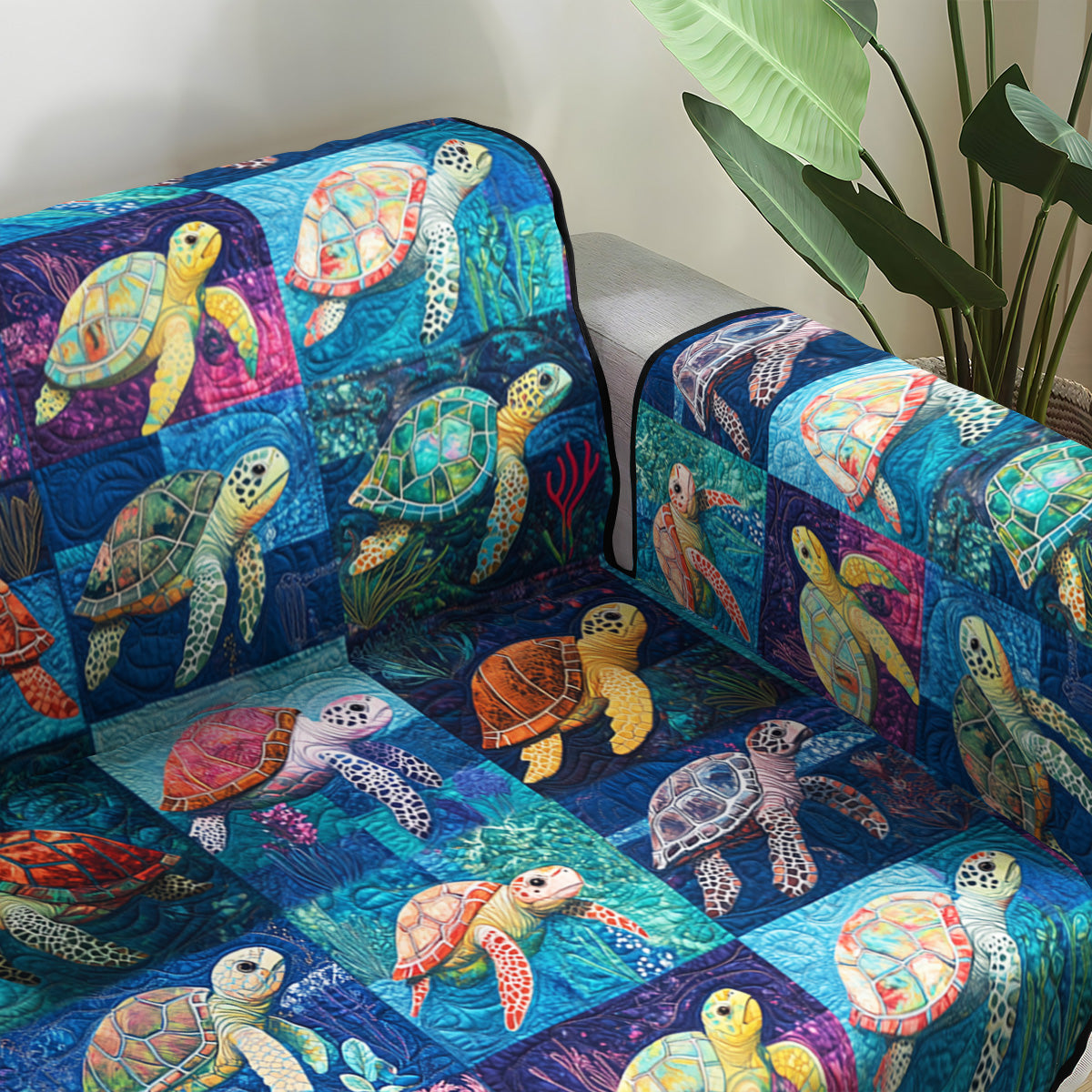 Marine Mosaic Quilted Sofa Cover Seat Covers For Couches Sea Turtle Gifts For Him