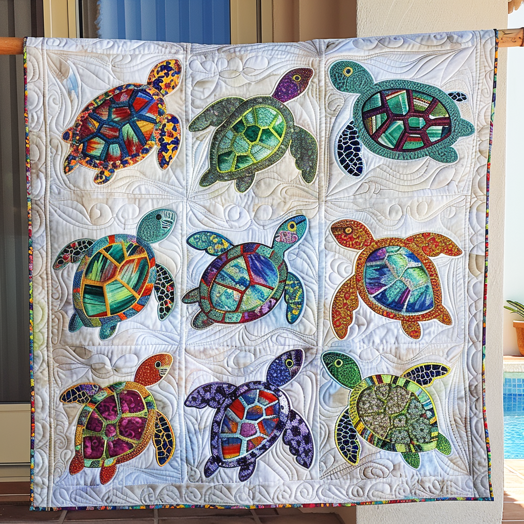 Marine Mosaics Quilted Blanket Turtle Gifts For Adults