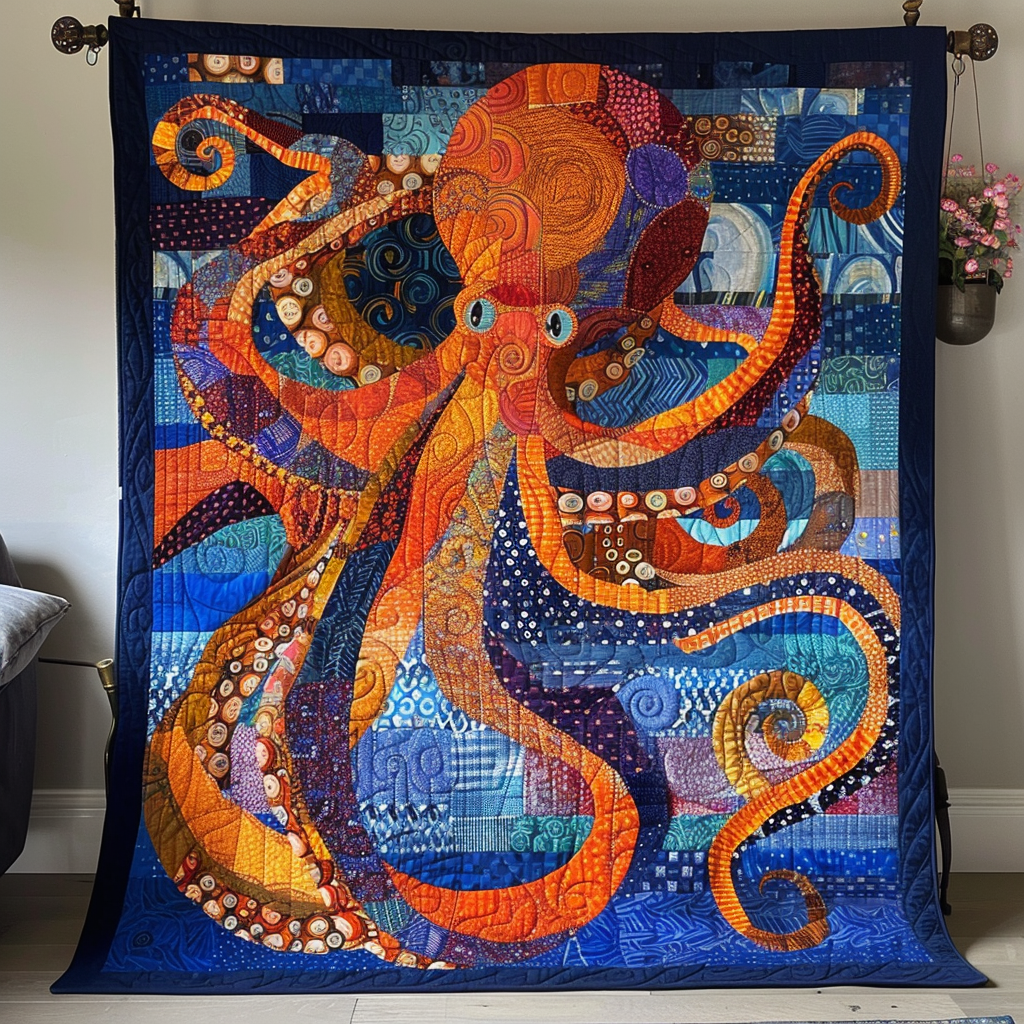 Marine Mystique Quilted Blanket  Octopus Blanket Cute Gifts For Friends