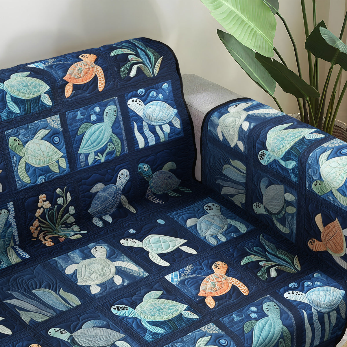 Marine Serenity Quilted Sofa Cover Home Decor Gift Ideas For Sea Turtle Lovers