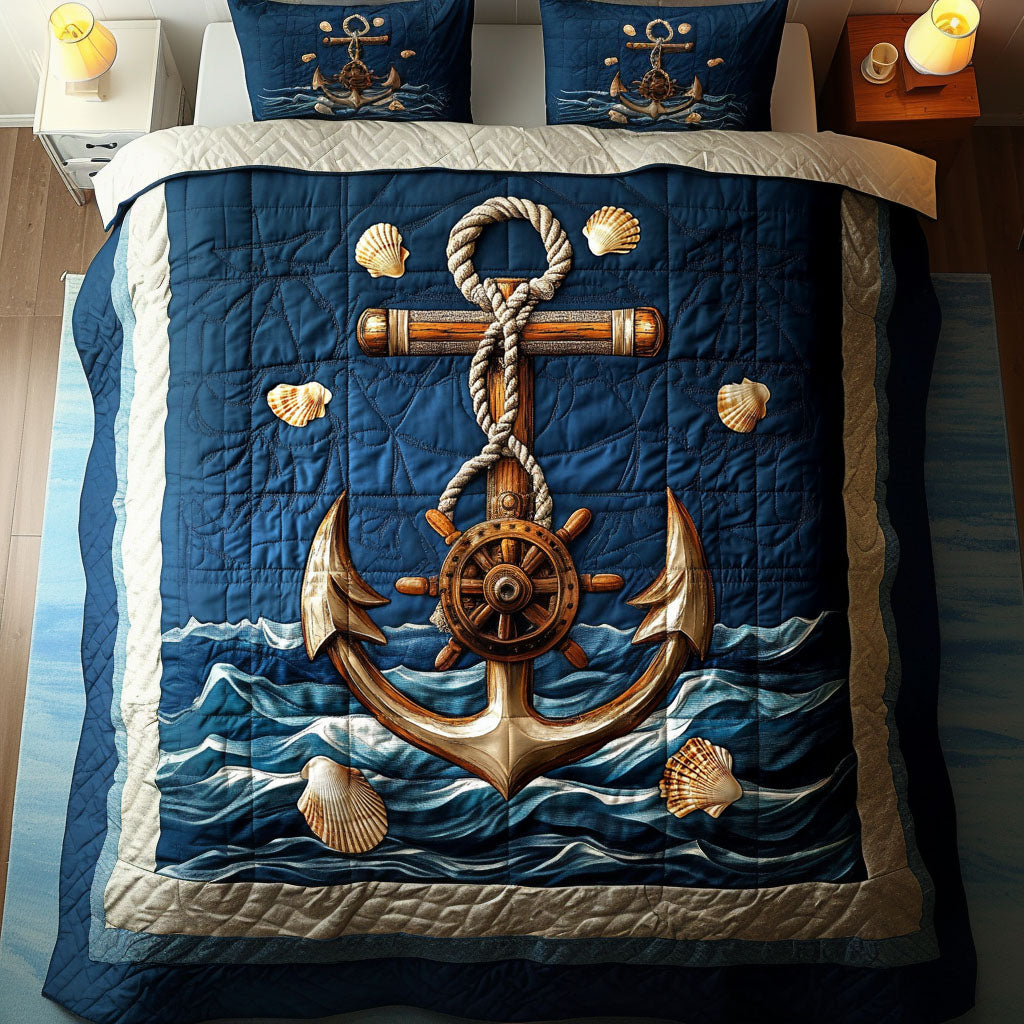 Mariner Helm Quilted Bedding Set Christmas Bed Sheets Anchor Gift Ideas